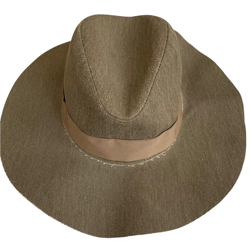 Zara Olive Green Canvas Wide Brim Hat Size 6 3/4